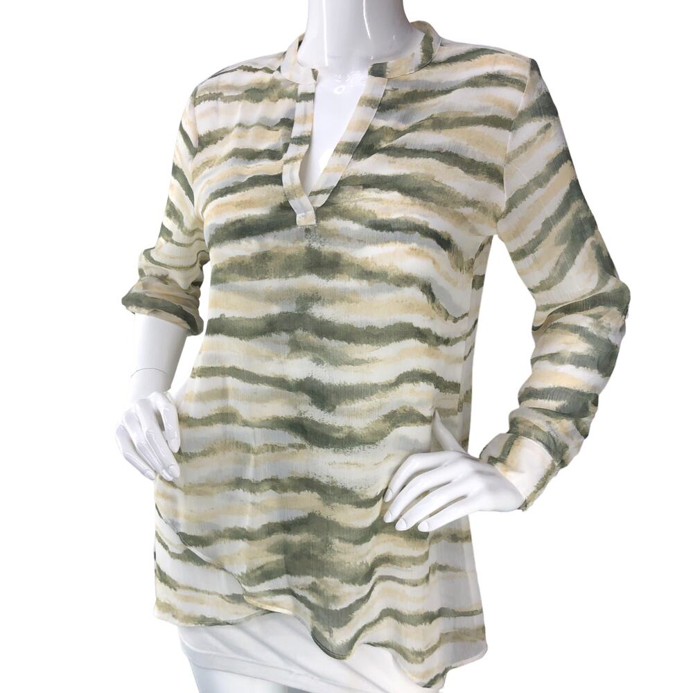 Chicos Womens Size 0 US 4 Dynamic Twist Tula Top Zebra Stripe Semi Sheer Blouse